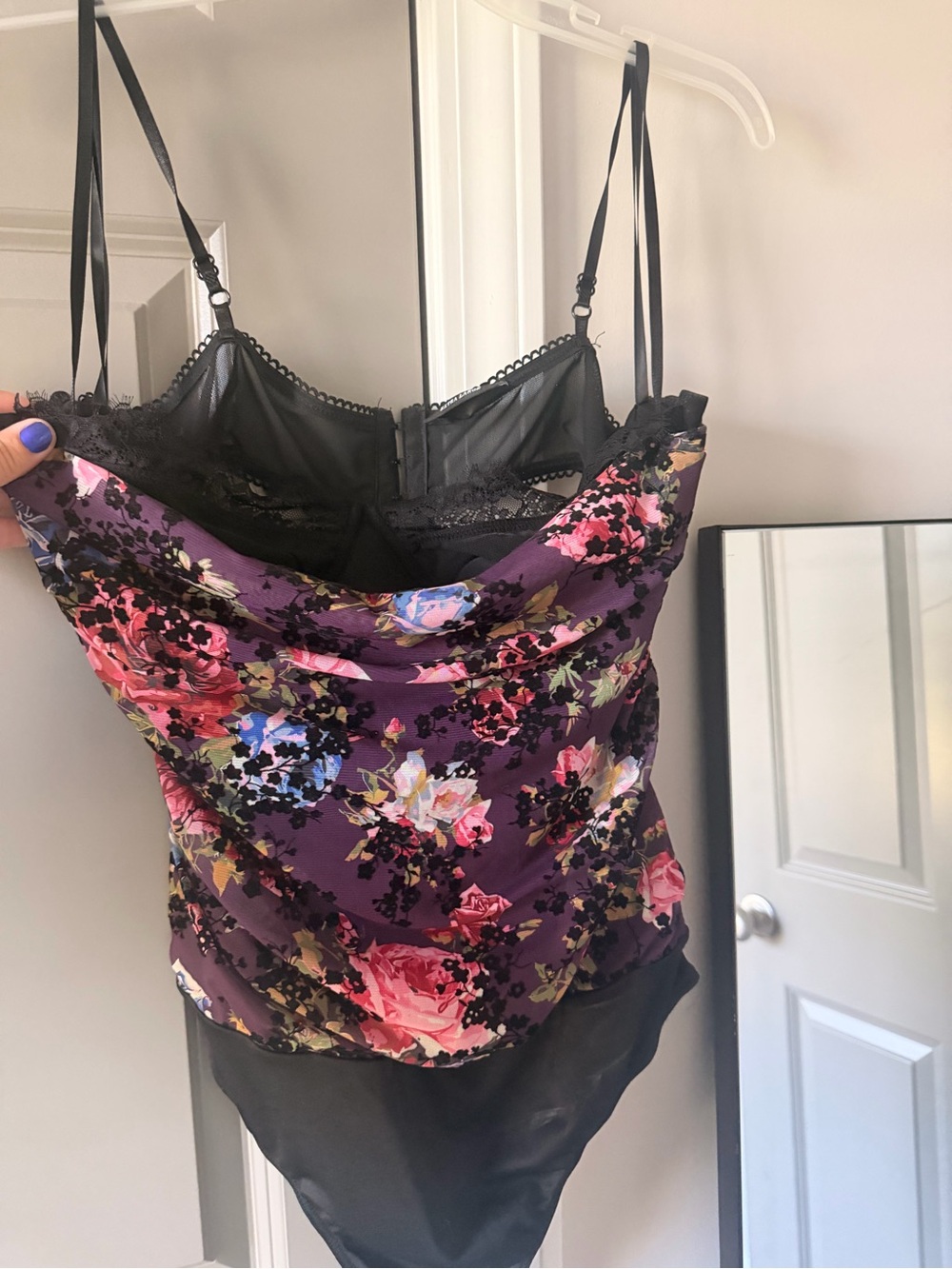 Floral Purple Lace-Trim Bodysuit